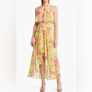 Eliza J Floral High-Low Chiffon Dress
